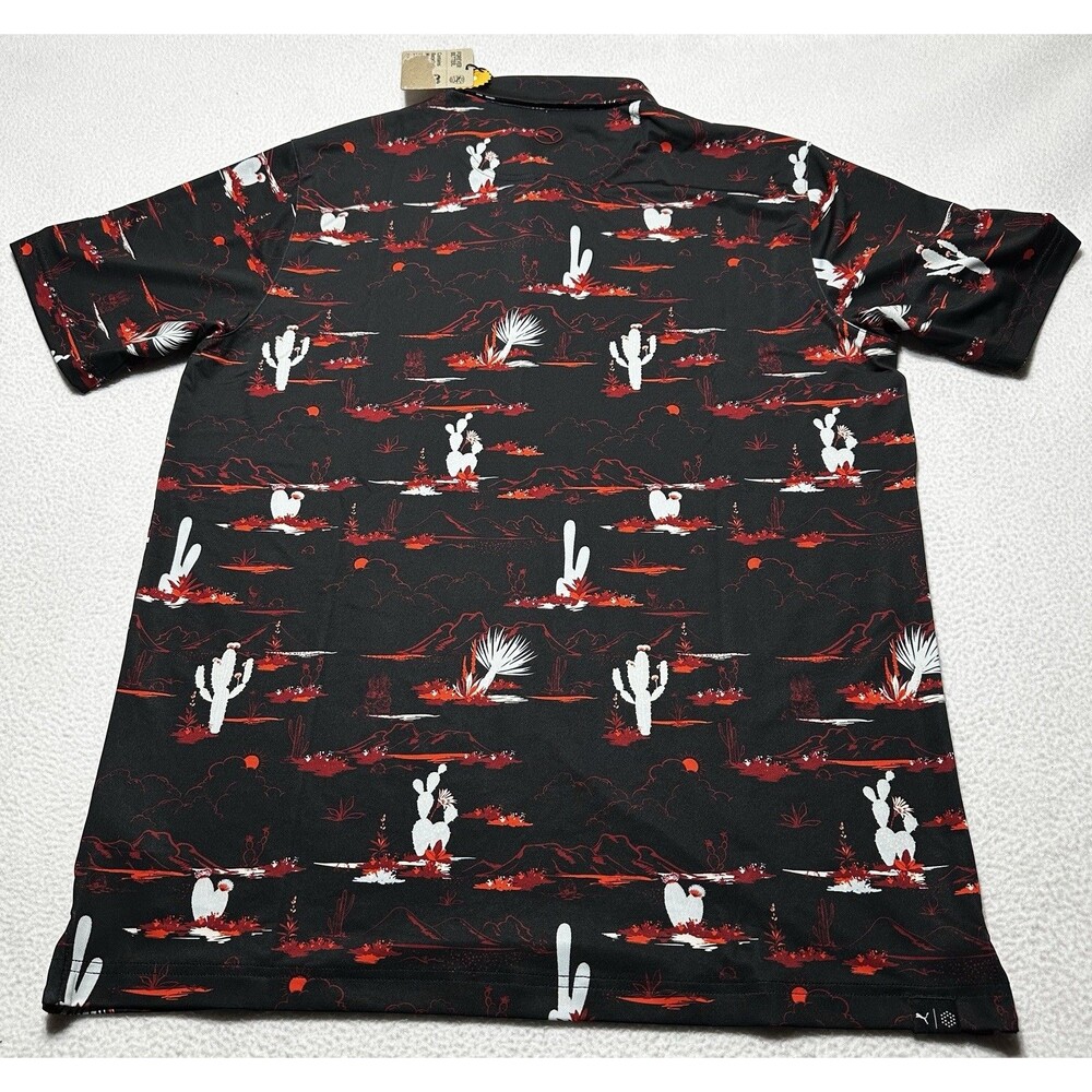 Puma MATTR Bushland Golf Polo Black Intense Red Mountains Desert Cactus NWT New - Picture 4 of 11
